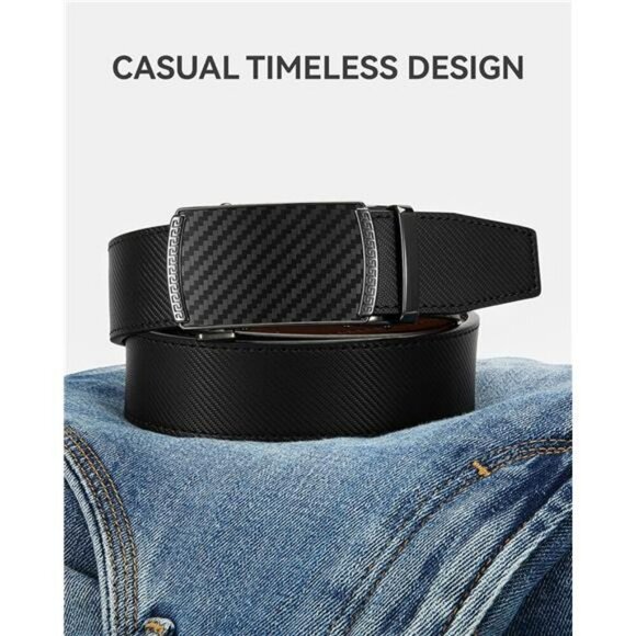 Mens Adjustable Leather Ratchet Belt Slide Buckle Dress Belt for Jeans - Picture 5 of 7